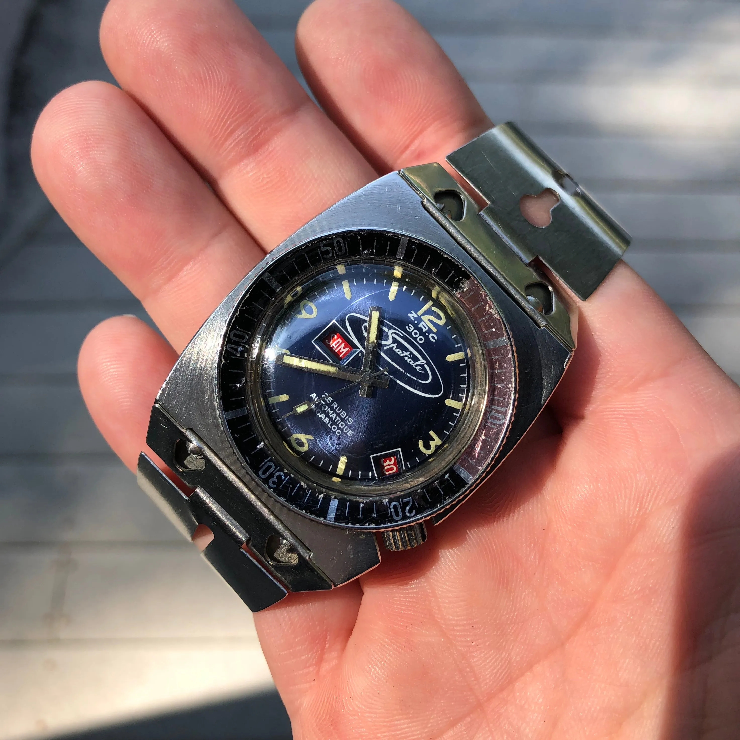 Vintage ZRC Spatiale 300M Stainless Steel Divers Automatic Day Date Wristwatch