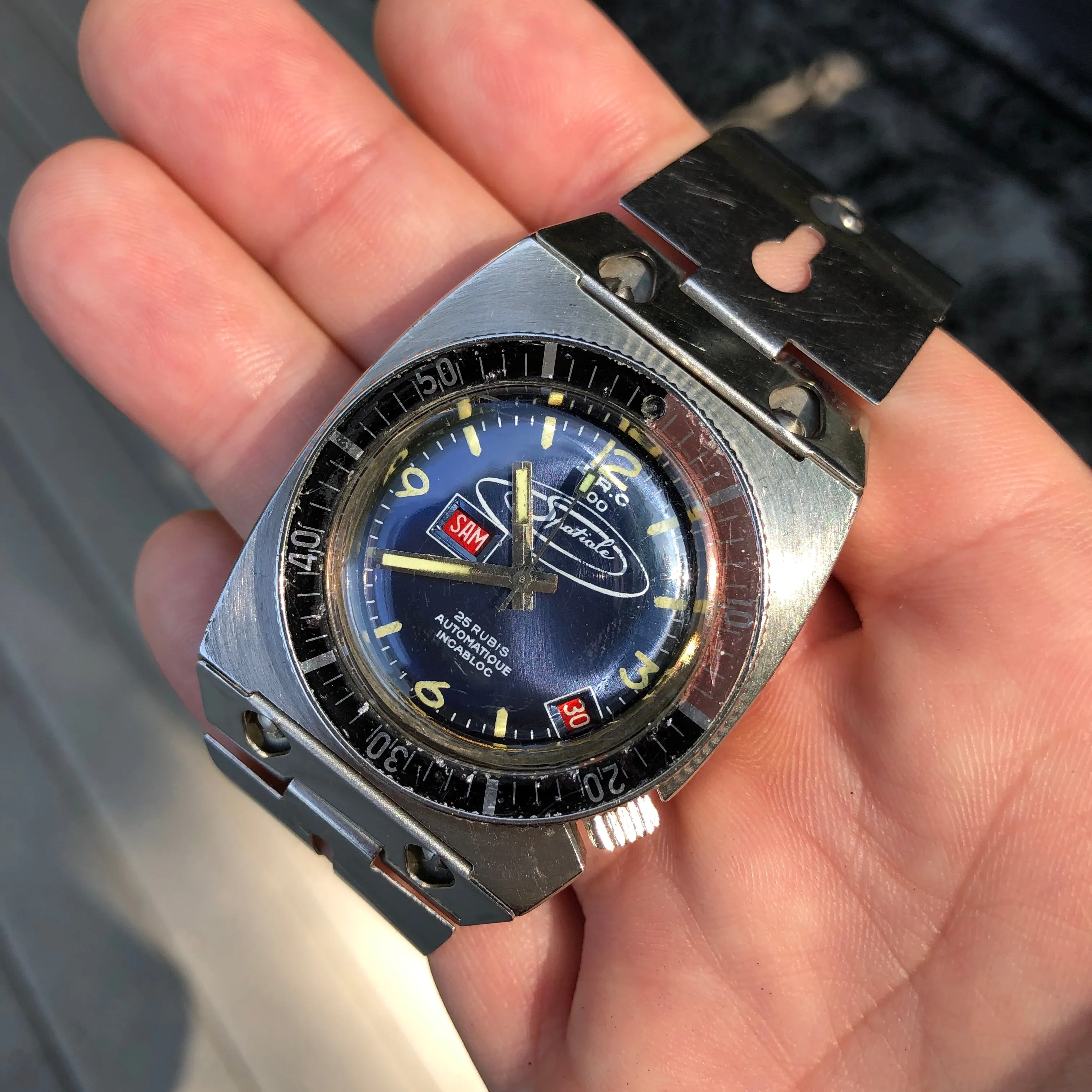 Vintage ZRC Spatiale 300M Stainless Steel Divers Automatic Day Date Wristwatch
