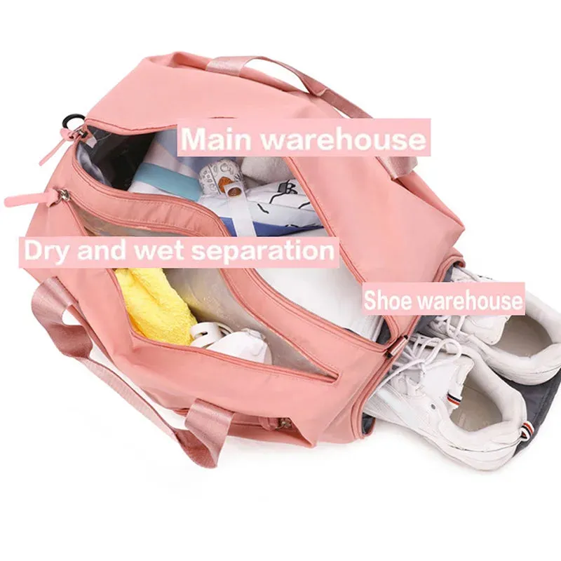 Women Gym Sports Bag Waterproof Swimming Yoga Mat Pink Weekend Travel Duffle Bags for Women Sport Fitness Shoulder Handbag