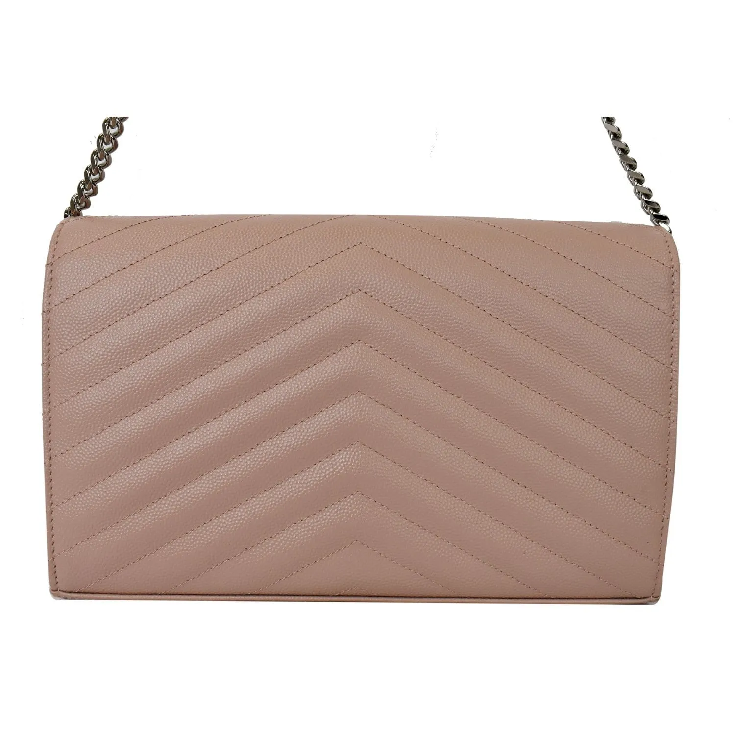 YVES SAINT LAURENT Monogram Grain De Poudre Chain Wallet Rose Pink