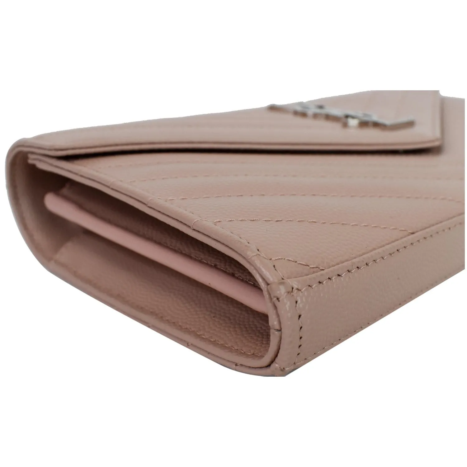 YVES SAINT LAURENT Monogram Grain De Poudre Chain Wallet Rose Pink